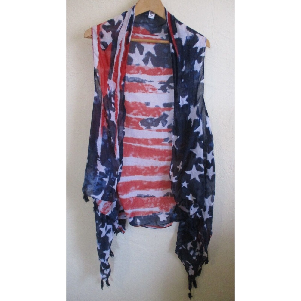 Trails Clothing American Flag Kimono One Size Tasseled Edge